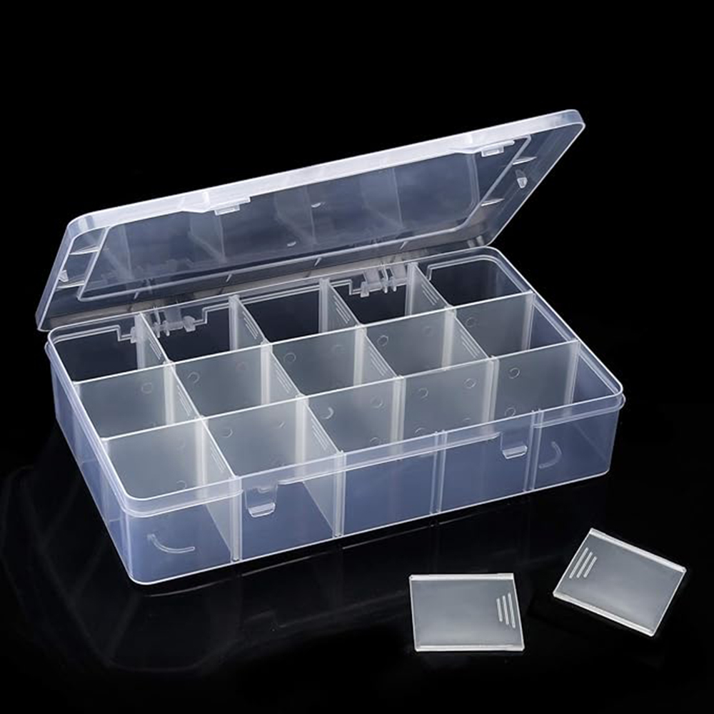 Fishing Equipment Storage - 15-Grid Plastic Organizer Box with Dividers