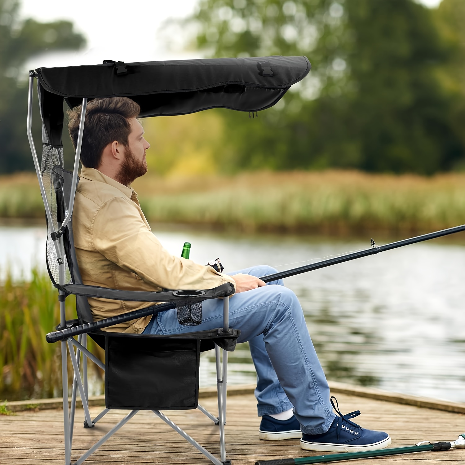 Camping Chairs, with Sunshade  - Fishing Equipment Holder ulasan dan harga